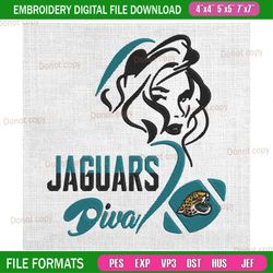 jacksonville jaguars diva girl embroidery, nfl embroidery, jaguars embroidery design, football embroidery