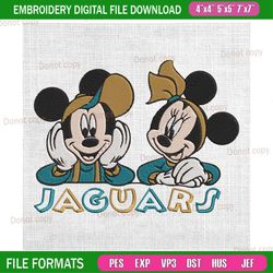 jacksonville jaguars mickey minnie embroidery, nfl embroidery, jaguars embroidery design, football embroidery