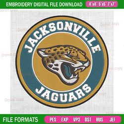 jacksonville jaguars round logo embroidery, nfl embroidery, jaguars embroidery design, football embroidery