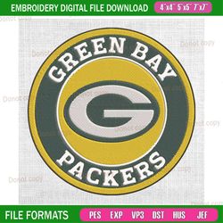 green bay packers round logo embroidery, nfl embroidery, packers embroidery design, football embroidery