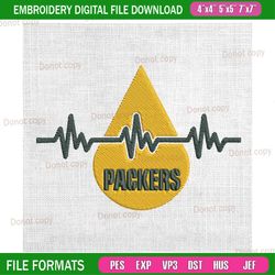 green bay packers heartbeat embroidery, nfl embroidery, packers embroidery design, football embroidery