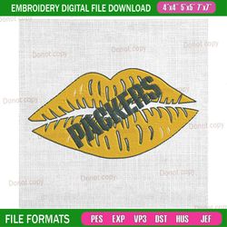 green bay packers lips embroidery, nfl embroidery, packers embroidery design, football embroidery
