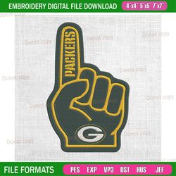 green bay packers foam finger embroidery, nfl embroidery, packers embroidery design, football embroidery