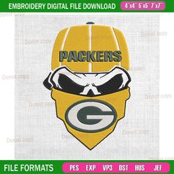 green bay packers pumpkin skull embroidery, nfl embroidery, packers embroidery design, football embroidery