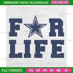 dallas cowboys for life logo embroidery, nfl embroidery, cowboys embroidery design, football embroidery