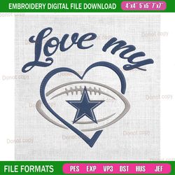 love my dallas cowboys football embroidery, nfl embroidery, cowboys embroidery design, football embroidery