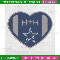 dallas cowboys heart shape football embroidery, nfl embroidery, cowboys embroidery design, football embroidery