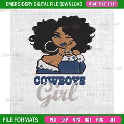 dallas cowboys black girl embroidery, nfl embroidery, cowboys embroidery design, football embroidery