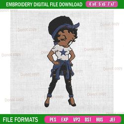 dallas cowboys betty boop girl embroidery, nfl embroidery, cowboys embroidery design, football embroidery