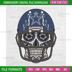 dallas cowboys floral skull embroidery, nfl embroidery, cowboys embroidery design, football embroidery