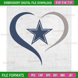 dallas cowboys heart logo embroidery, nfl embroidery, cowboys embroidery design, football embroidery