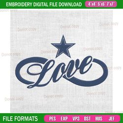 dallas cowboys love logo forever embroidery, nfl embroidery, cowboys embroidery design, football embroidery