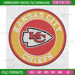 kansas city chiefs team round logo embroidery, nfl embroidery, chiefs embroidery design, football embroidery