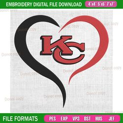 kansas city chiefs nfl heart logo embroidery, nfl embroidery, chiefs embroidery design, football embroidery