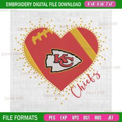 kansas city chiefs heart shape logo embroidery, nfl embroidery, chiefs embroidery design, football embroidery