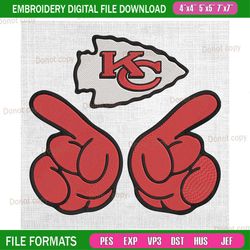 kansas city chiefs foam finger logo embroidery, nfl embroidery, chiefs embroidery design, football embroidery