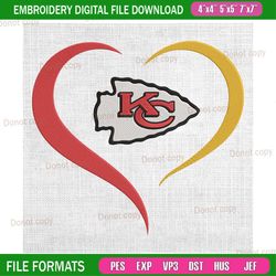 kansas city chiefs sport heart logo design embroidery, nfl embroidery, chiefs embroidery design, football embroidery