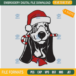 basset hound christmas embroidery design dog santa hat embroidery design