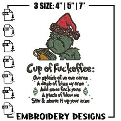 cup of fuckoffee grinch embroidery design, grinch christmas embroidery, grinch design, embroidery file, instant download