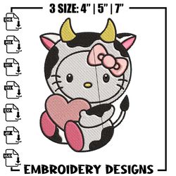 cow hello kitty with heart embroidery design, hello kitty embroidery, embroidery file, cartoon shirt, digital download..