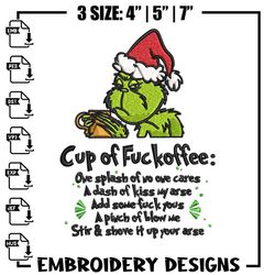 cup of fuckoffee grinch embroidery design, grinch christmas embroidery, embroidery file, grinch design, instant download