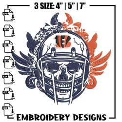 cincinnati bengals skull helmet embroidery design, cincinnati bengals embroidery, nfl embroidery, logo sport embroidery.