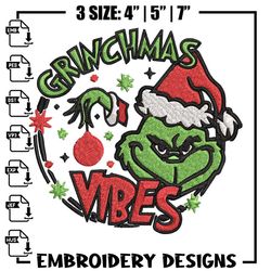 christmas vibes grinch embroidery design, grinch christmas embroidery, grinch design, embroidery file, digital download.