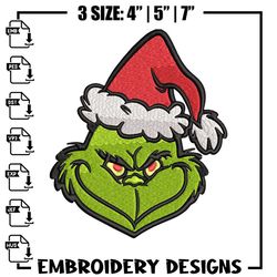 christmas grinch face embroidery design, grinch christmas embroidery, embroidery file, grinch design, instant download..