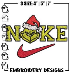 grinch chrismas nike embroidery design, nike embroidery, brand embroidery, embroidery file, logo shirt, digital download