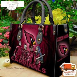 arizona cardinals nfl halloween women leather hand bag,leather bag, custom bag, birthday gift, gift for mom, nfl bag, ba
