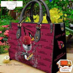 arizona cardinals nfl jack skellington women leather bag,leather bag, custom bag, birthday gift, gift for mom, nfl bag,