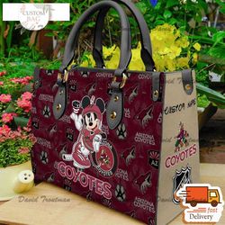 arizona coyotes nhl mickey women leather hand bag,leather bag, custom bag, birthday gift, gift for mom, nfl bag, bag spo