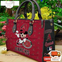 arizona diamondbacks mickey women leather hand bag,leather bag, custom bag, birthday gift, gift for mom, nfl bag, bag sp