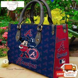 atlanta braves minnie women leather hand bag,leather bag, custom bag, birthday gift, gift for mom, nfl bag, bag sport,nc