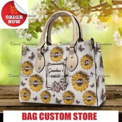 grandmas sunflower garden, gift for grandma, personalized leather handbag.jpg