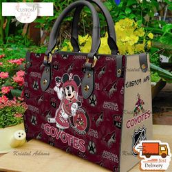 arizona coyotes nhl mickey women leather hand bag,leather bag, custom bag, birthday gift, gift for mom, nfl bag, bag spo