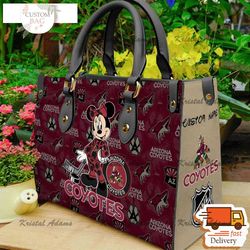 arizona coyotes nhl minnie women leather hand bag,leather bag, custom bag, birthday gift, gift for mom, nfl bag, bag spo