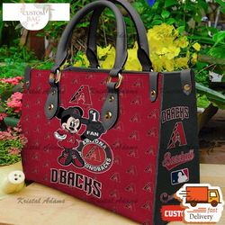 arizona diamondbacks minnie women leather hand bag,leather bag, custom bag, birthday gift, gift for mom, nfl bag, bag sp