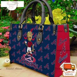 atlanta braves groot women leather hand bag,leather bag, custom bag, birthday gift, gift for mom, nfl bag, bag sport,nca