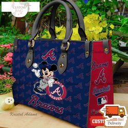 atlanta braves mickey women leather hand bag,leather bag, custom bag, birthday gift, gift for mom, nfl bag, bag sport,nc