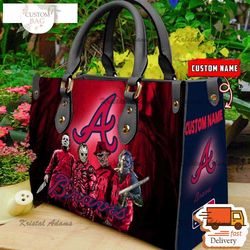 atlanta braves mlb halloween women leather hand bag,leather bag, custom bag, birthday gift, gift for mom, nfl bag, bag s