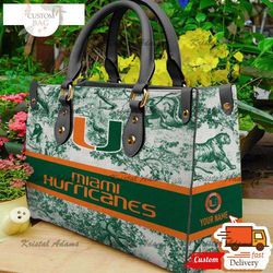 ncaa miami hurricanes women leather hand bag,leather bag, custom bag, birthday gift, gift for mom, nfl bag, bag sport,nc