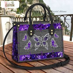 love butterflies purple galaxy leather bag, crossbody bag, woman shoulder bag, gift for girlfriend, shopping bag td_hn09