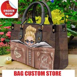 just a girl who loves reading, personalized book leather handbag.jpg