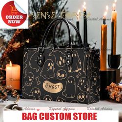 kawaii goth cute little ghost top handles vegan leather handbag black purse witchy mystical.jpg