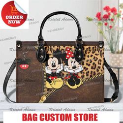 leopard mickey minnie leather bag handbag, custom leather bag, woman handbag, handmade bag copy.jpg