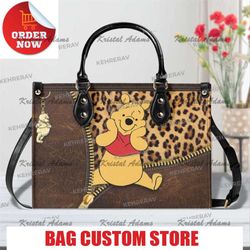 leopard winnie the pooh leather handbag, pooh women bags purses, pooh lovers handbag.jpg