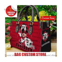 davidson wildcats mickey women leather hand,leather bag, gift bag, birthday gift, nfl bag, ncaa bag, gift mom,mothers da