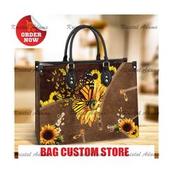 butterfly sunflowers leather bag, butterfly handbag, custom leather ba.jpg