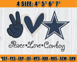 peace love cowboys embroidery design, dallas embroidery design, nfl sport embroidery